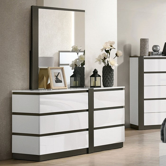 FOA7225WH-DR-4PC 4 pc Birsfelden white / metallic grey finish wood modern design platform Queen bedroom set USB