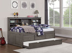 FOA7466GY-T Tibilt grey finish wood twin day bed with pull out twin with drawers and storage headboard