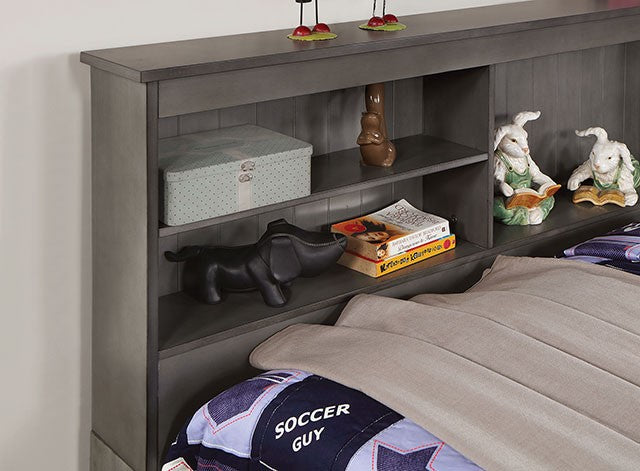 FOA7466GY-T Tibilt grey finish wood twin day bed with pull out twin with drawers and storage headboard
