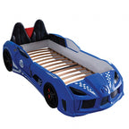 FOA7723BL Hokku designs trackster blue racing car style design twin size kids bed w/ LED lights and sounds