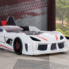 FOA7723WH Hokku designs trackster white racing car style design twin size kids bed w/ LED lights and sounds
