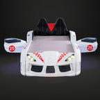 FOA7723WH Hokku designs trackster white racing car style design twin size kids bed w/ LED lights and sounds