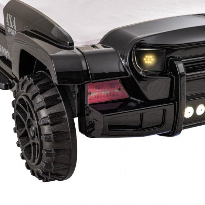 FOA7724BK Hokku designs randlar black jeep 4 X 4 off road SUV design twin size kids bed w/ LED lights and sounds