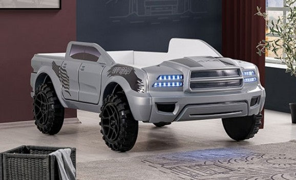 FOA7725GY Hokku designs roverton Grey off road racing truck style jeep design twin size kids bed w/ LED lights