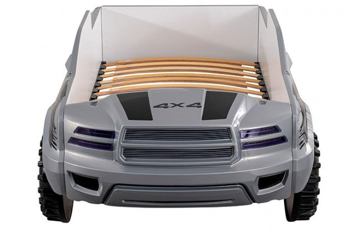 FOA7725GY Hokku designs roverton Grey off road racing truck style jeep design twin size kids bed w/ LED lights