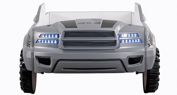FOA7725GY Hokku designs roverton Grey off road racing truck style jeep design twin size kids bed w/ LED lights