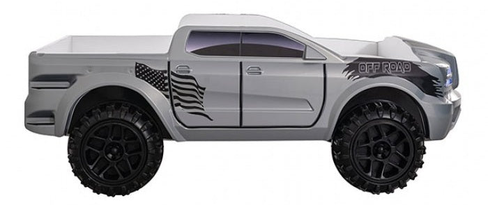 FOA7725GY Hokku designs roverton Grey off road racing truck style jeep design twin size kids bed w/ LED lights