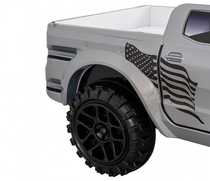 FOA7725GY Hokku designs roverton Grey off road racing truck style jeep design twin size kids bed w/ LED lights