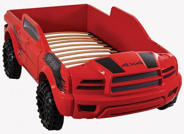FOA7725RD Hokku designs roverton Red off road racing truck style jeep design twin size kids bed w/ LED lights