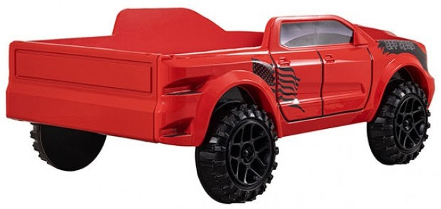 FOA7725RD Hokku designs roverton Red off road racing truck style jeep design twin size kids bed w/ LED lights