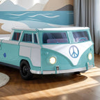 FOA7726TL Hokku designs axel teal peace bus VW style design twin size kids bed w/ LED lights and sounds