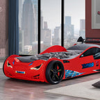 FOA7730RD Roadstar red racing car style design twin size kids bed w/ LED lights