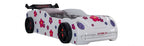 FOA7732WH Jourley white racing car style VW beetle front end design twin size kids bed w/ LED lights