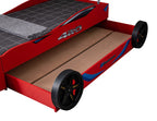 FOA7735RD Tracklite red racing car style design twin size kids bed w/ LED lights and pull out trundle