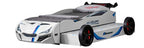 FOA7735WH Tracklite white racing car style design twin size kids bed w/ LED lights and pull out trundle
