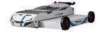FOA7735WH Tracklite white racing car style design twin size kids bed w/ LED lights and pull out trundle