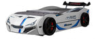 FOA7735WH Tracklite white racing car style design twin size kids bed w/ LED lights and pull out trundle