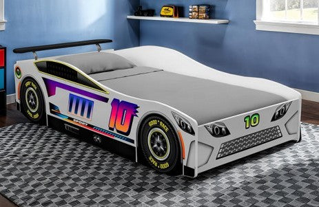 FOA7739WH Karsten white racing car style design twin size kids bed