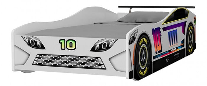 FOA7739WH Karsten white racing car style design twin size kids bed