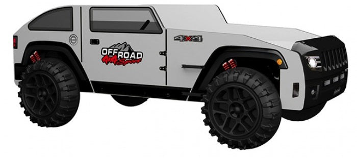 FOA7740BW Overlander white and black 4 X 4 style off road jeep design twin size kids bed LED headlights