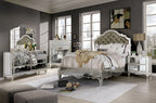 FOA7890-3PC 3 pc set Eliora silver fnish mirrored panels leatherette tufted headboard queen bedroom set