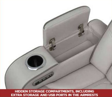 3 pc Fortuner grey faux leather power motion sectional sofa with massagers and LED , Wireless charging, cup holders Bluetooth speakers