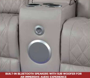 3 pc Fortuner grey faux leather power motion sectional sofa with massagers and LED , Wireless charging, cup holders Bluetooth speakers