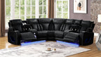 3 pc Fortuner black faux leather power motion sectional sofa with massagers and LED , Wireless charging, cup holders Bluetooth speakers