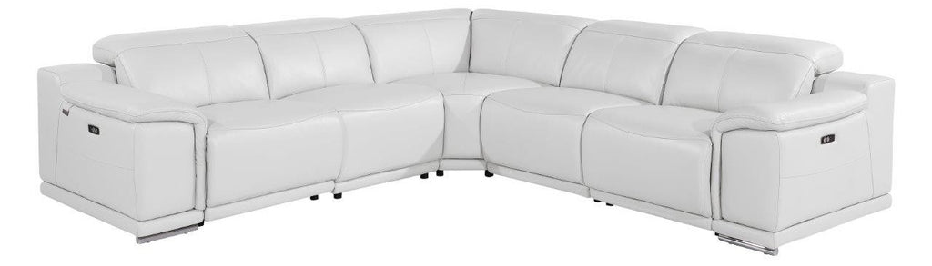 Global United 9762WH-5PC 5 pc DivanItalia white italian leather power reclining sectional sofa adjustable headrests