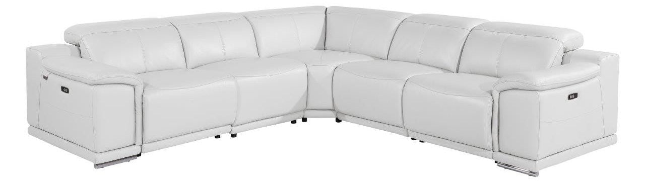 Global United 9762WH-5PC 5 pc DivanItalia white italian leather power reclining sectional sofa adjustable headrests