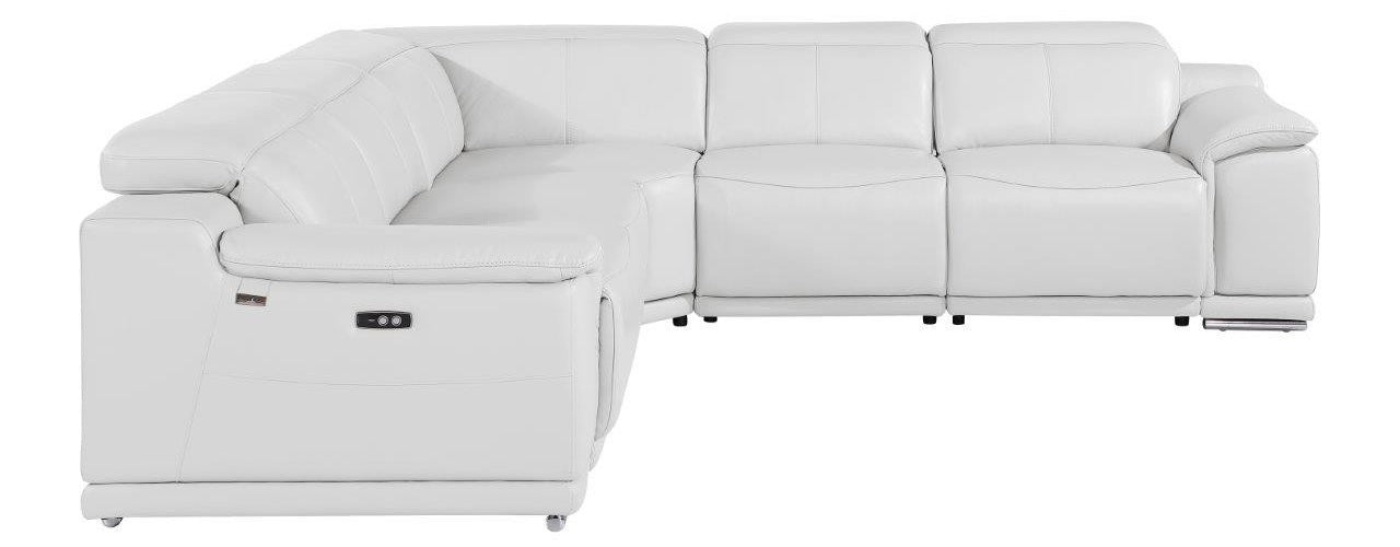 Global United 9762WH-5PC 5 pc DivanItalia white italian leather power reclining sectional sofa adjustable headrests
