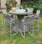 GM-2006-7PC 7 pc Cyprus grey rattan wicker and steel frame 46" round patio bar table set with chairs