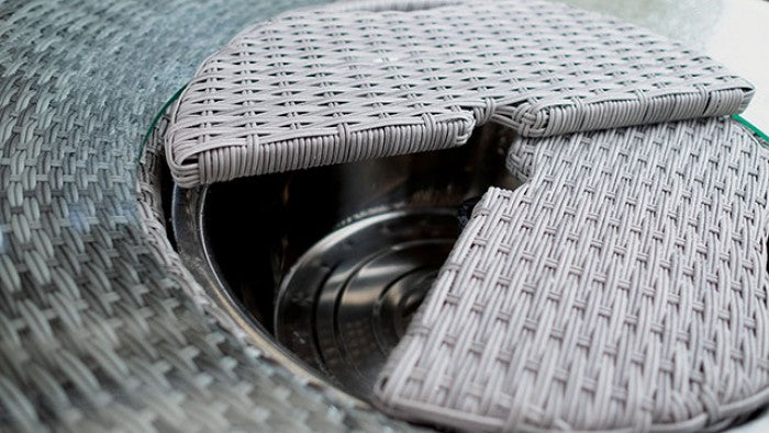 GM-2006-7PC 7 pc Cyprus grey rattan wicker and steel frame 46" round patio bar table set with chairs