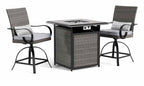 GM-2024-3PC 3 pc Arosa grey rattan wicker and black steel frame 36.4" square patio bar table set with chairs