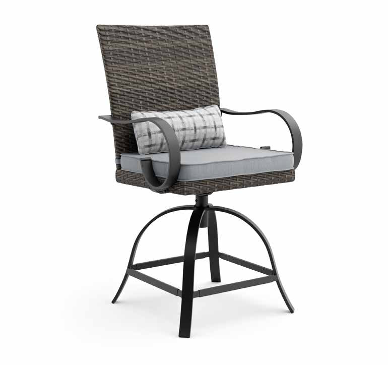 GM-2024-3PC 3 pc Arosa grey rattan wicker and black steel frame 36.4" square patio bar table set with chairs