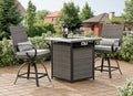GM-2024-3PC 3 pc Arosa grey rattan wicker and black steel frame 36.4" square patio bar table set with chairs