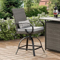 GM-2025 Set of 2 Arosa grey rattan wicker and black steel frame swivel barstool