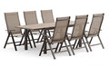 GM-2027-7PC 7 pc set Monza gun metal finish aluminum frame 63" - 94.5" patio dining table with folding chairs