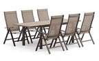 GM-2027-7PC 7 pc set Monza gun metal finish aluminum frame 63" - 94.5" patio dining table with folding chairs