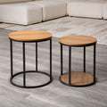 GM-5015 2 pc Mollie natural and black finish wood round mid-century modern nesting table set