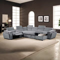6 pc Harvey grey fabric power motion sectional sofa with usb charging storage arm sleeper and storage chaise