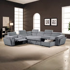 6 pc Harvey grey fabric power motion sectional sofa with usb charging storage arm sleeper and storage chaise