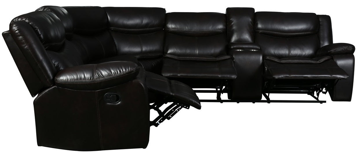 Global United 6967BR-3PC 3 pc Red barrel studio quincy brown leather aire reclining sectional sofa set