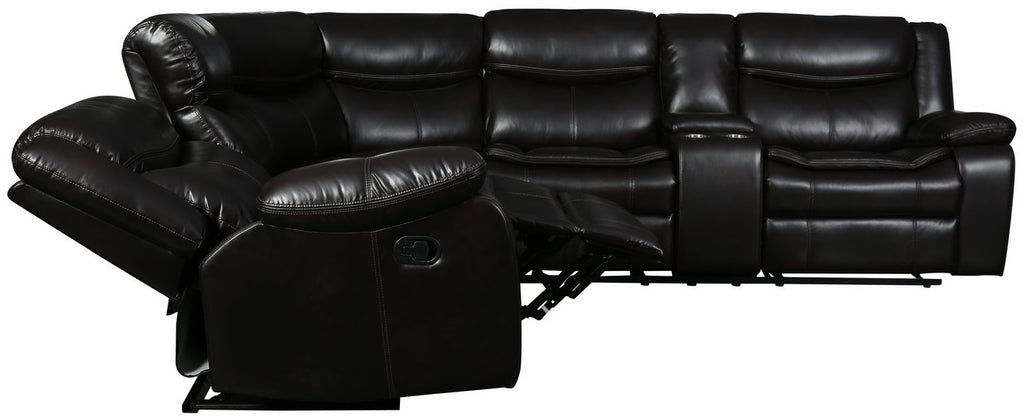 Global United 6967BR-3PC 3 pc Red barrel studio quincy brown leather aire reclining sectional sofa set