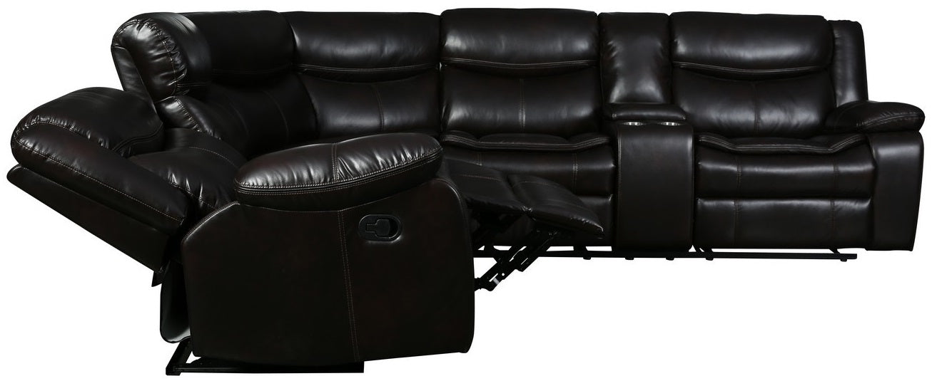 Global United 6967BR-3PC 3 pc Red barrel studio quincy brown leather aire reclining sectional sofa set