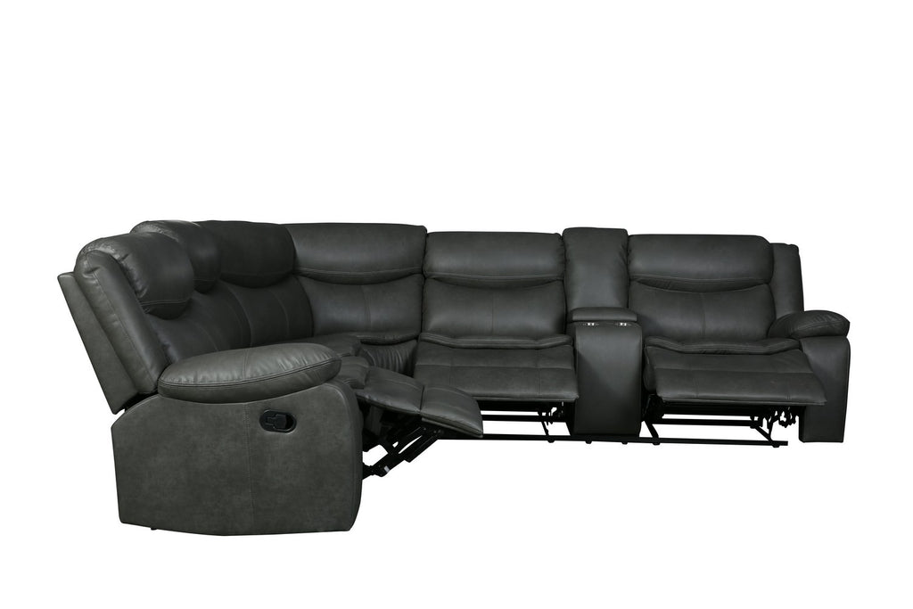 Global United 6967GY-3PC 3 pc Red barrel studio quincy grey leather aire reclining sectional sofa set