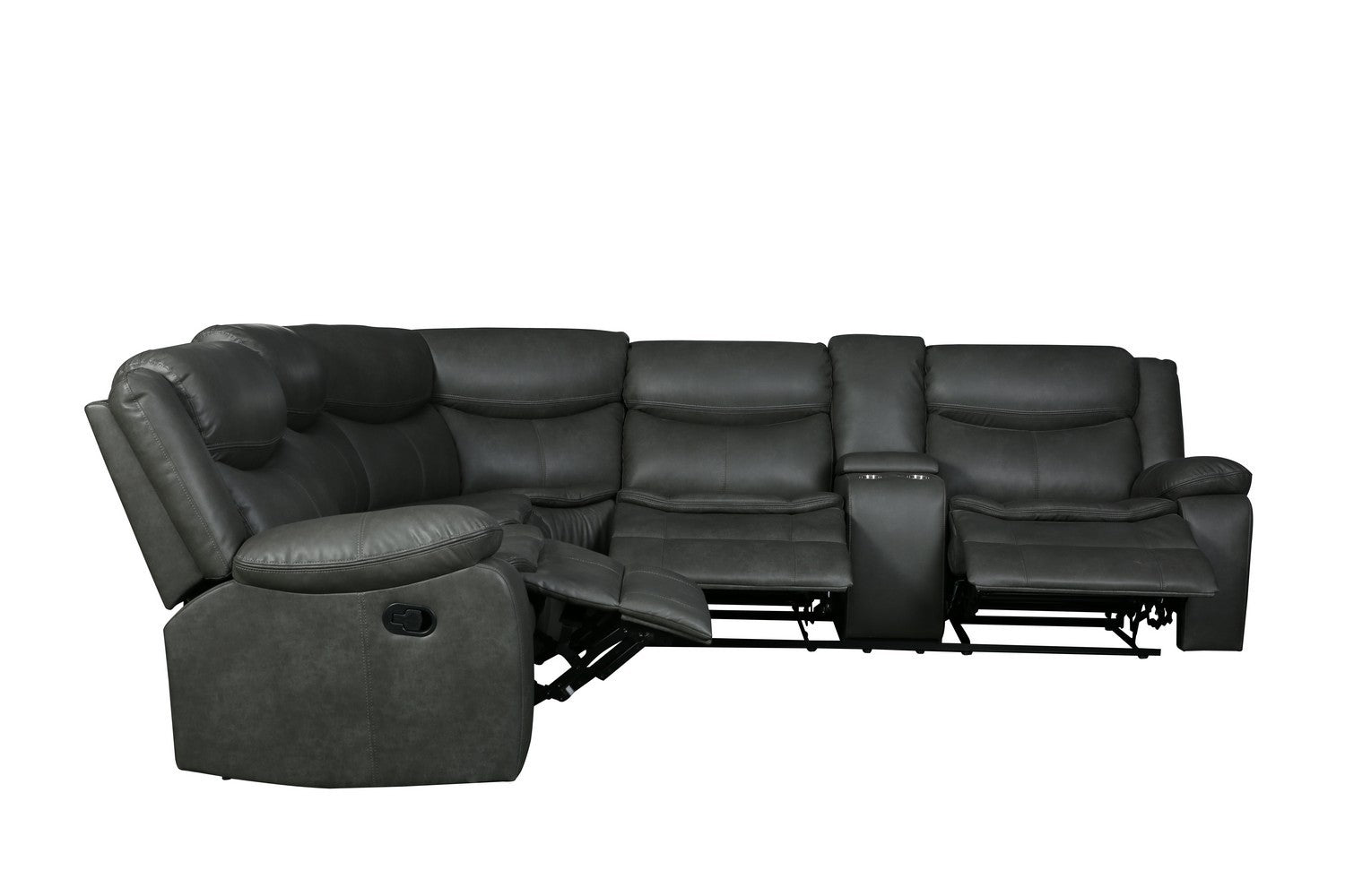 Global United 6967GY-3PC 3 pc Red barrel studio quincy grey leather aire reclining sectional sofa set