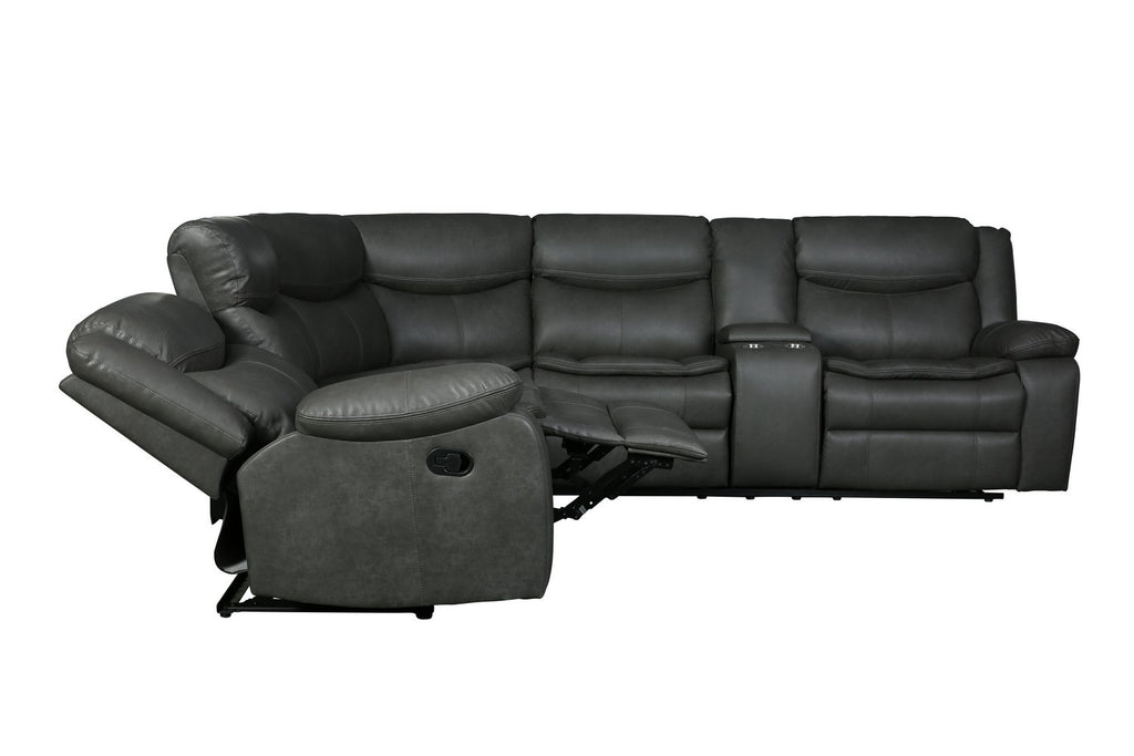Global United 6967GY-3PC 3 pc Red barrel studio quincy grey leather aire reclining sectional sofa set