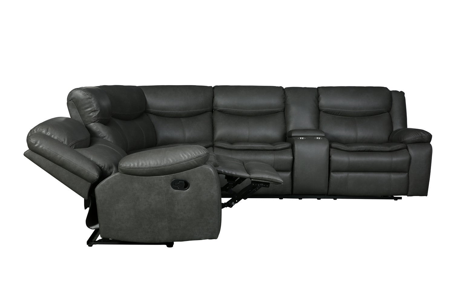 Global United 6967GY-3PC 3 pc Red barrel studio quincy grey leather aire reclining sectional sofa set
