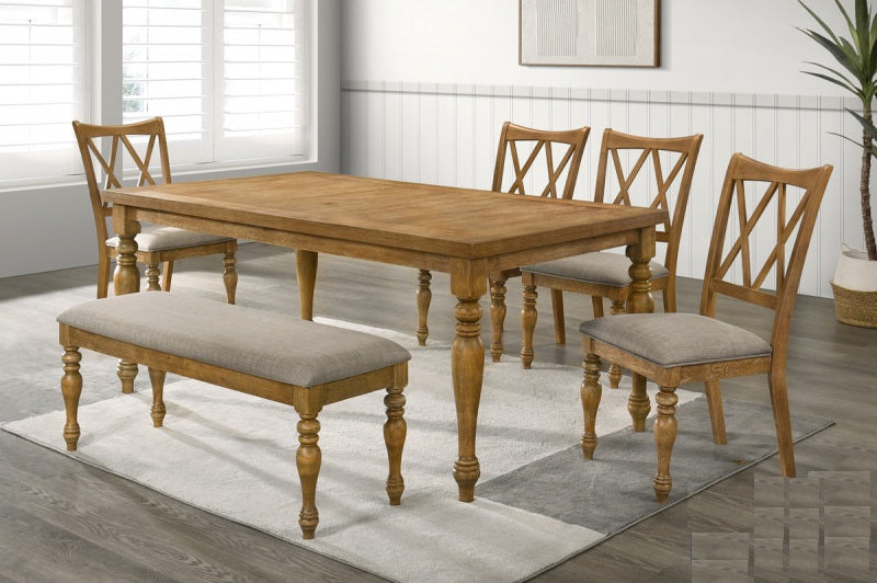 Best Master Huntington 6-Piece 72" Natural Oak Wood Dining Table Set with Bench – Huntington-6PC